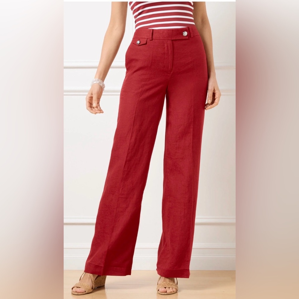 Talbots Greenwich Wide Leg Red Linen Pant - Size 16